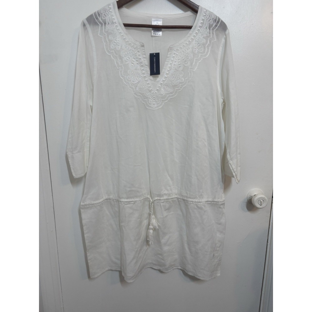 Land's End Coverup Tunic NWT Dress Swimsuit Cover Large (14/16) White Beach